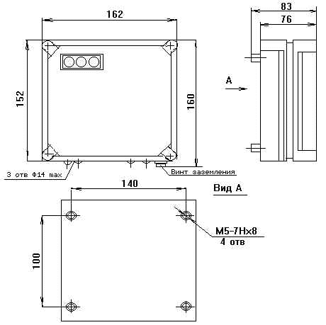 Габаритные и установочные размеры блока ППР-03